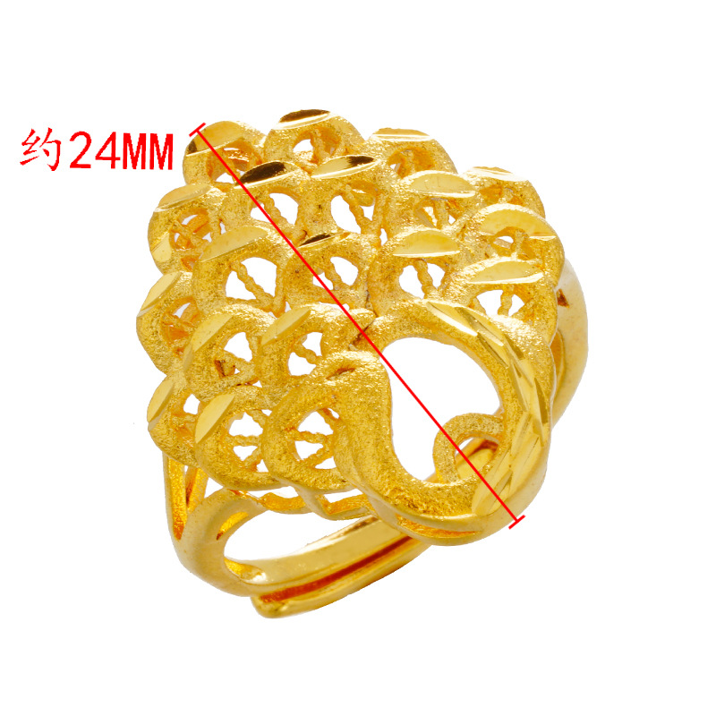 Vietnam de Oro de las mujeres de pavo real abierto-Pantalla de moda abierta anillo grande de Latón chapado 999 oro puro Phoenix anillo de las mujeres al por mayor