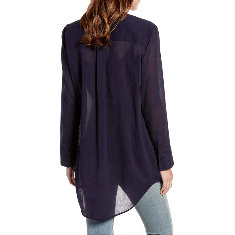 casual solid color loose lapel long sleeve chiffon shirt  NSGE37816