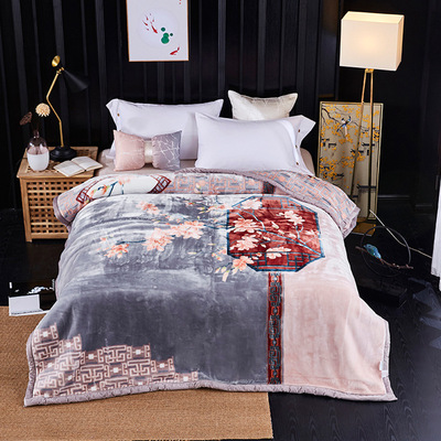 2019秋冬新品保暖新中式長毛雲毯羊毛毯超柔水晶加厚雙層雙人毯