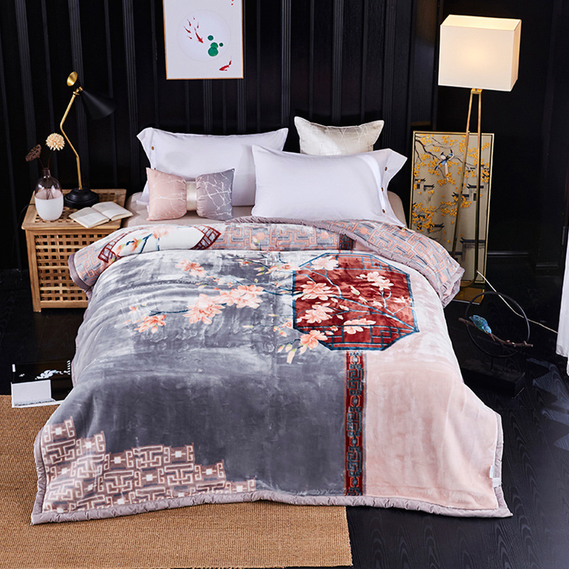 2019秋冬新品保暖新中式長毛雲毯羊毛毯超柔水晶加厚雙層雙人毯