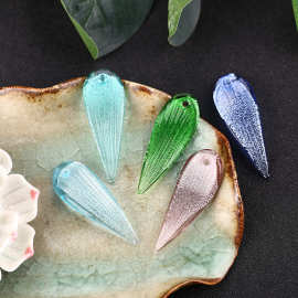 晗钰缘 饱满银箔竹叶琉璃珠吊坠手工diy饰品配件批发