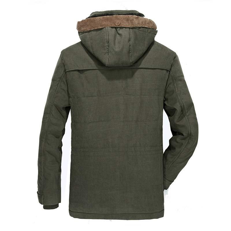 Vêtements pour hommes veste d'hiver en coton pour hommes plus velours et épaissi avec plusieurs poches veste en coton moyenne et longue veste en coton grande taille_voghion.com