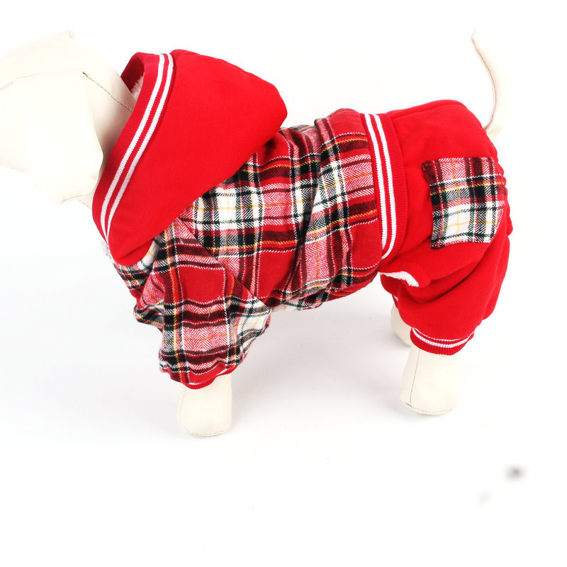 四腳狗衣服小型犬冬裝方格全棉寵物四腳衣服秋冬外貿原單清倉