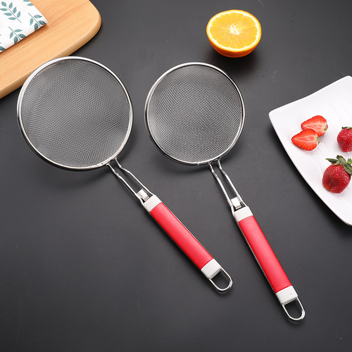304 stainless steel two-color handle mesh drain, oil grid, noodle spoon, kitchen utensil colander, filter, kitchen gadgets