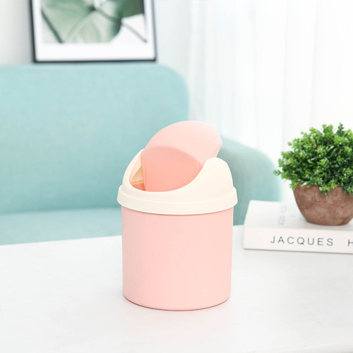 Creative swing-lid mini trash can desktop with lid plastic paper basket home office small storage bucket Yiwu