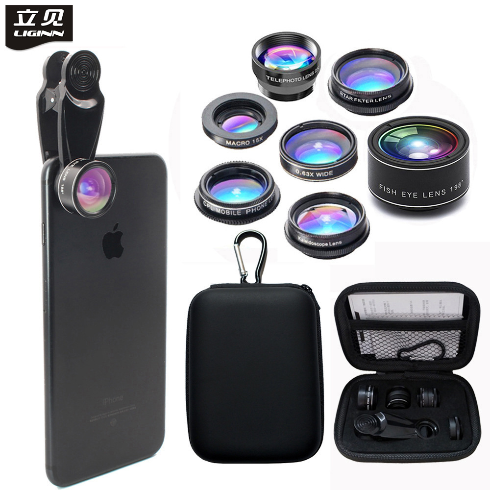 七合壹手機鏡頭套裝通用智能手機外置拍攝魚眼廣角微距望遠鏡頭