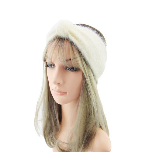 Internet celebrity imitation mink headband thickened bow knitted hairband ins new warm wool headband European and American headwear