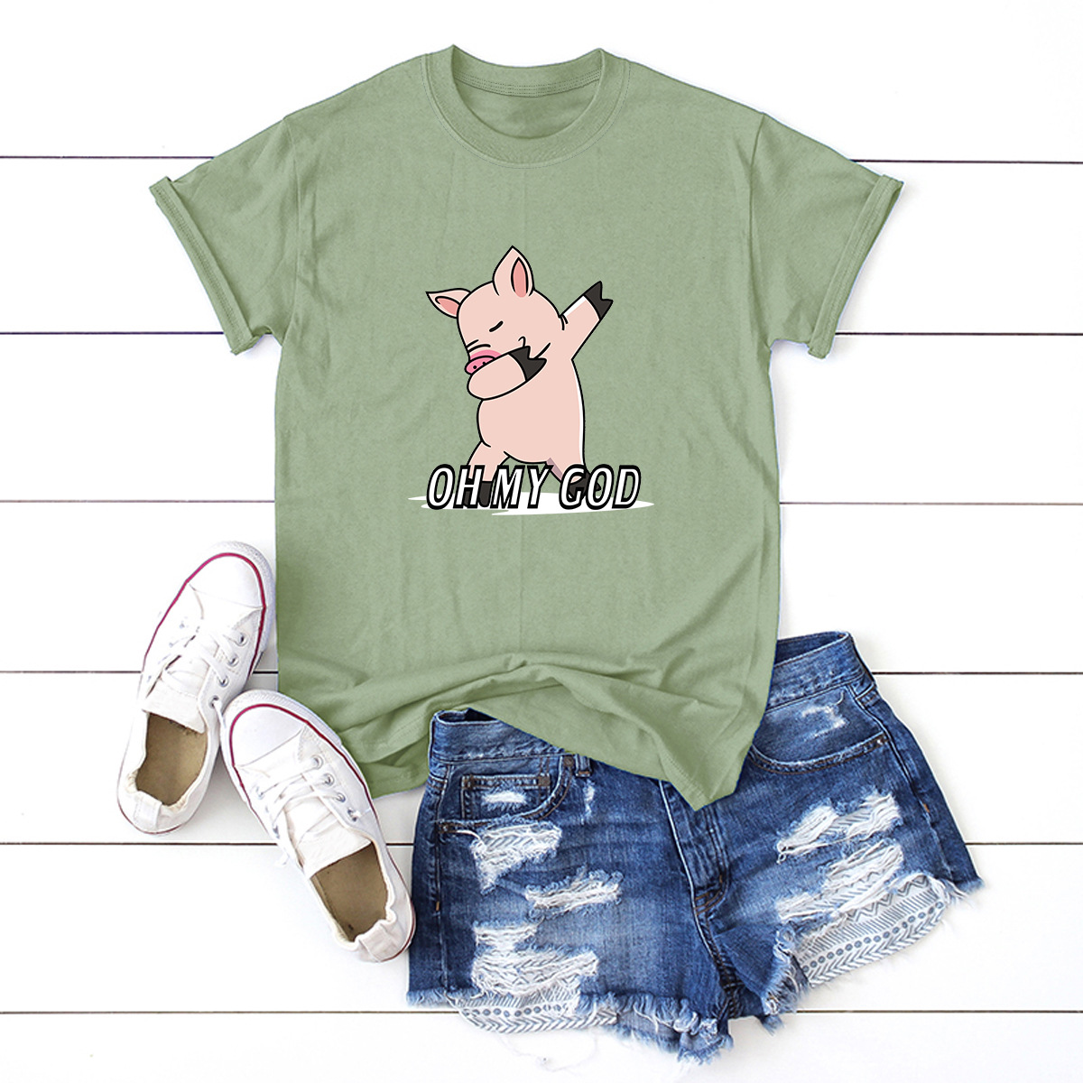 camiseta con estampado de cerdo de dibujos animados de moda NSSN41947