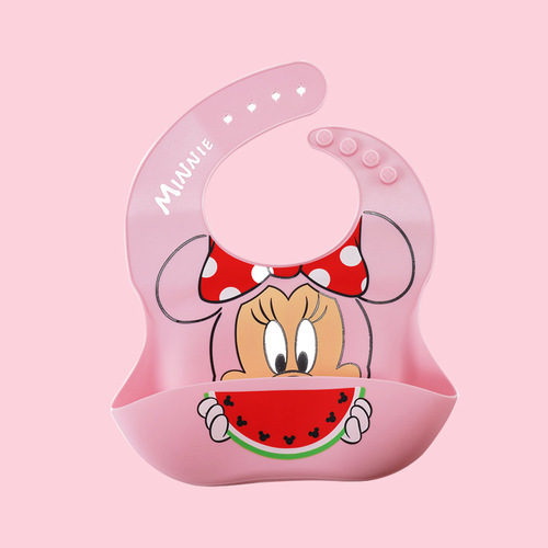 Disney children's baby eating bib bib super soft silicone infant waterproof rice bag feeding bib