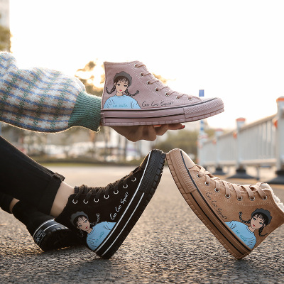 帝步YuanJian 高帮新款小女孩帆布鞋 2019新款加绒保暖女鞋 棉鞋