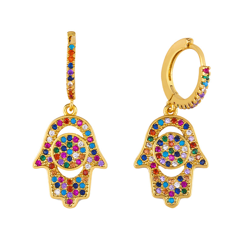 Ins Internet Celebrity Coloré Zircon Boucles D'oreilles Européen Et Américain Style Fatima Main Boucles D'oreilles Mode Personnalisé Oreille Clips Boucles D'oreilles Err55 display picture 4