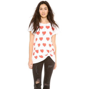 Printed Overlay Panel Deep V Bat Sleeve T-Shirt