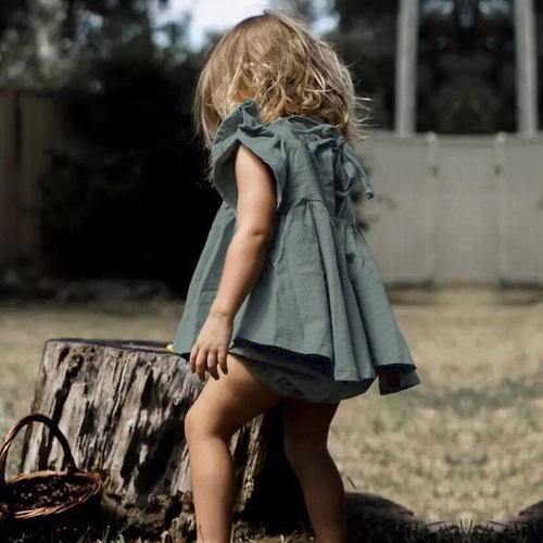 Foreign trade children's clothing Korean style girls summer cotton and linen suit baby girl thin flying sleeve top shorts two-piece set