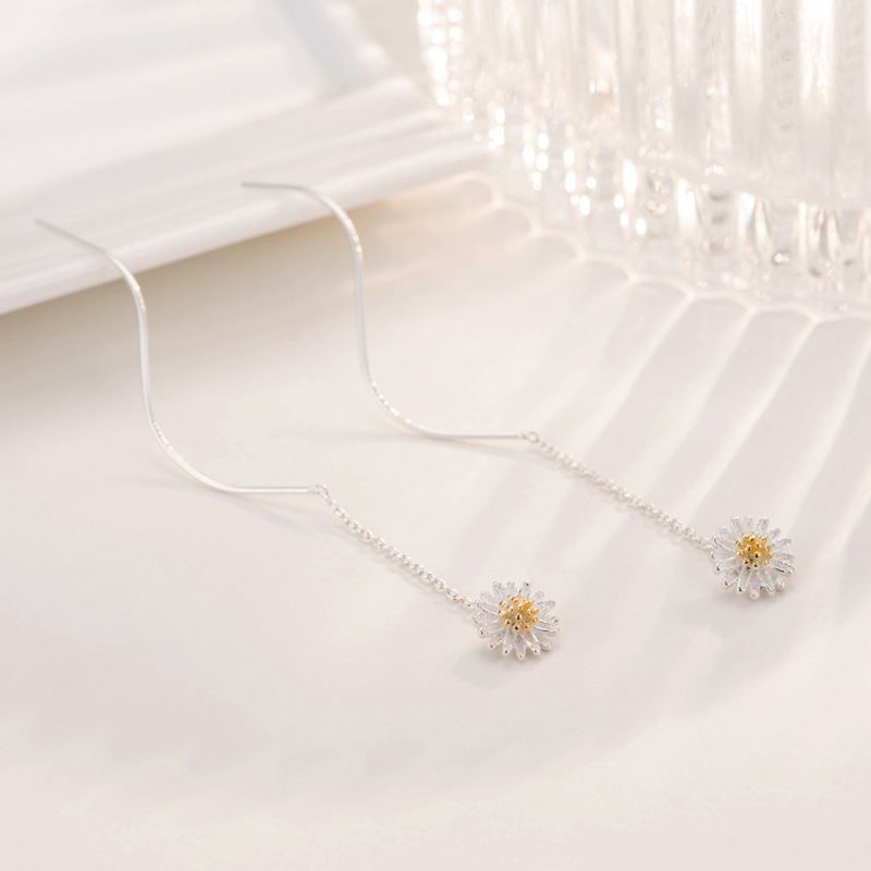 Pendientes de plata esterlina s925 pendientes de Margarita elegantes pendientes de joyería de plata de moda coreana