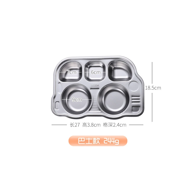 YiMi Cartoon Kids Dinner Plate, Stainless Steel, Thickened, Anti-Scald, Kid-Safe Fall-Proof Home Use