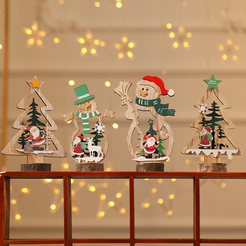 Weihnachts Weihnachts Baum Weihnachts Mann Schneemann Holz Party Ornamente display picture 1