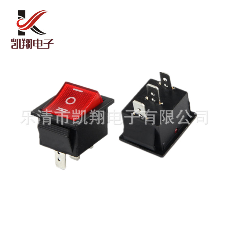 厂家供应船型开关KCD4三脚三档透明盖铜脚银点大电流电源翘板开关