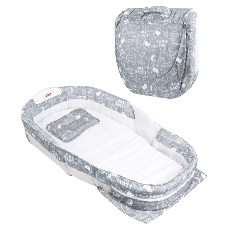 卡通图案婴儿床 全包围带蚊帐婴儿床中床 音乐灯光折叠婴儿床详情图5