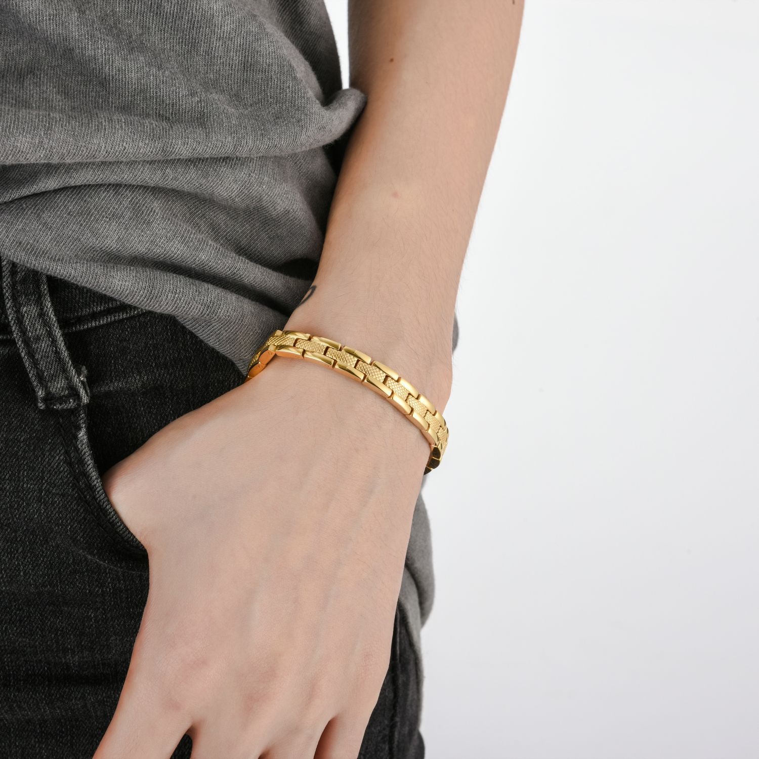 Solid Color Pattern Retro Punk Solid Color 304 Stainless Steel Men's Bracelets Men's Chain Bracelets