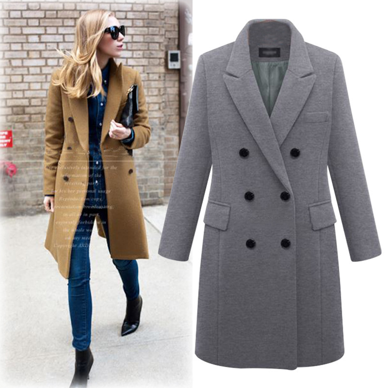 Women's Plus Size Ladies Windbreaker Long Woolen Coat