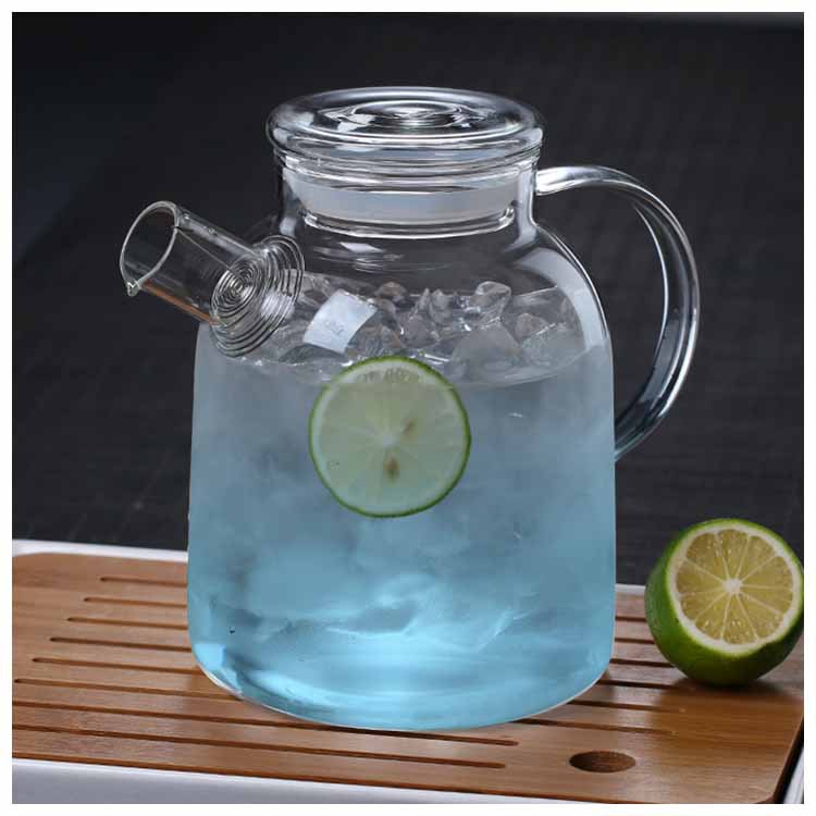 Vidrio de borosilicato botella de agua fría fruta flor tetera primavera filtro vidrio tapa de bambú olla de gran capacidad