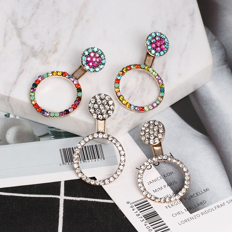 Women&#39;s Exaggerated Earrings With Colorful Diamond Crystal Circle Geometric Earrings display picture 7