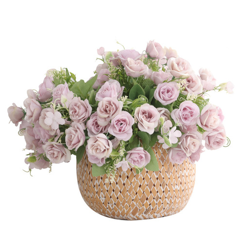 Factory direct sales home desktop decoration simulated rose bouquet wedding road layout fake flowers 5 forked happy roses