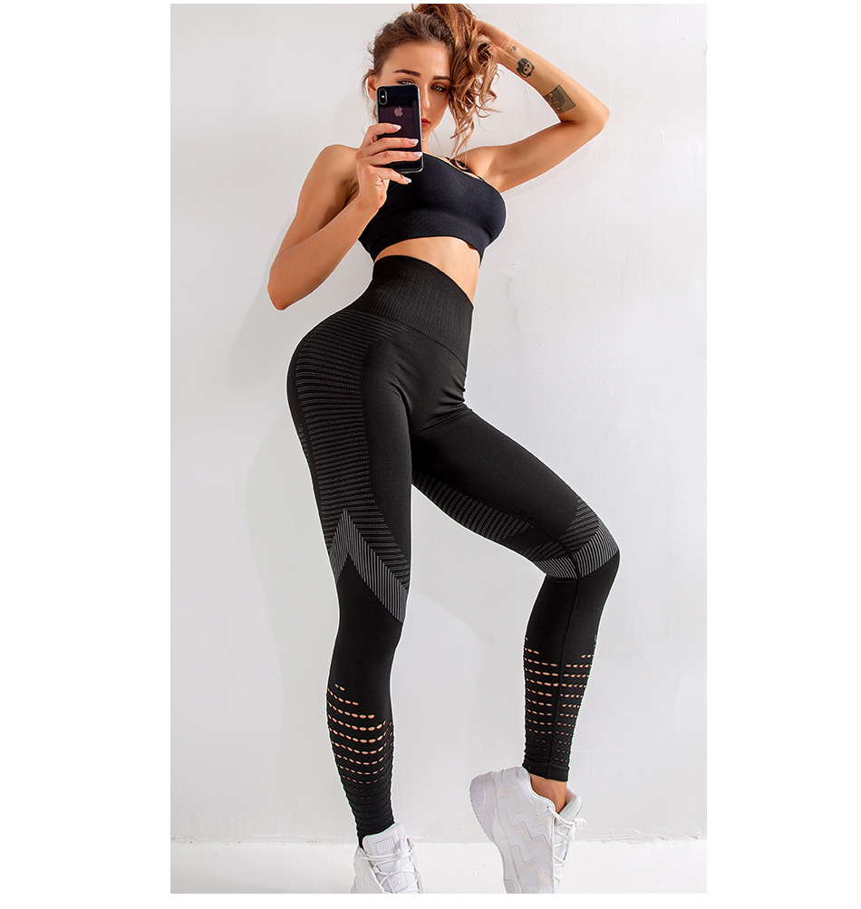 hip-lifting high-elastic hollow high waist tight solid color yoga pant NSYWH127910