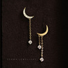 Golden swings, asymmetrical design small earrings with tassels, silver 925 sample, 14 carat