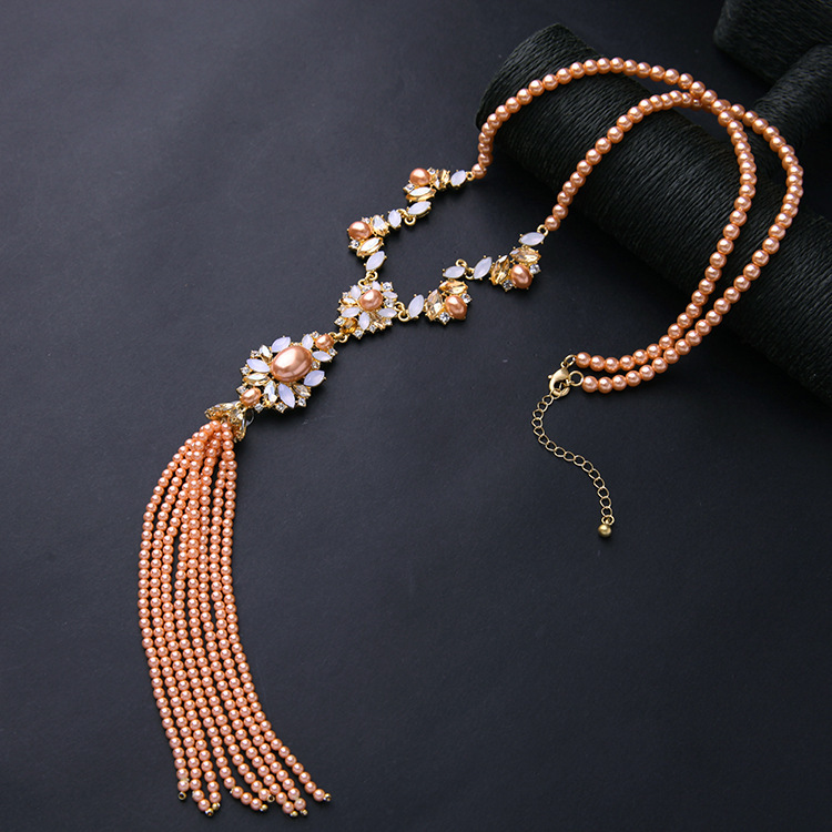 Korean Style Long Fringed Pearl Necklace National Fashion Ethnic Sweater Chain Fashion Temperament Necklace Internet Influencer Street Snap Necklace display picture 7