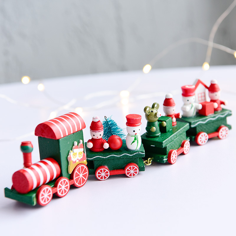 Decoraciones navideñas tren de madera para niños kindergarten Navidad regalos navideños adornos de ventana de escritorio de Navidad