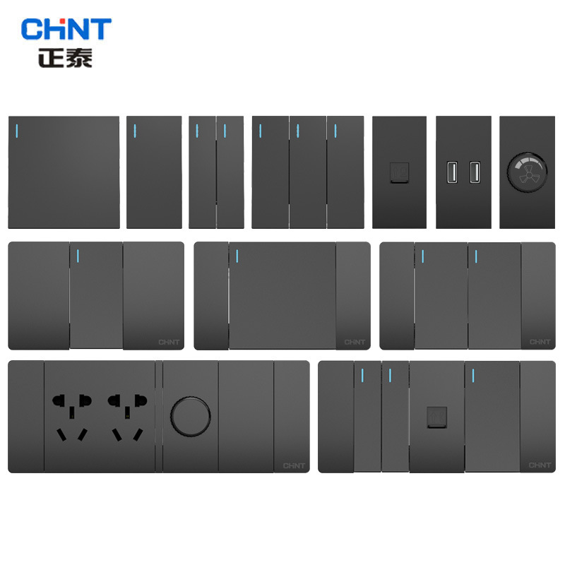 Chint Wall switch 118 Dark grey Frameless Large panel 5C series Pentapore air conditioner socket