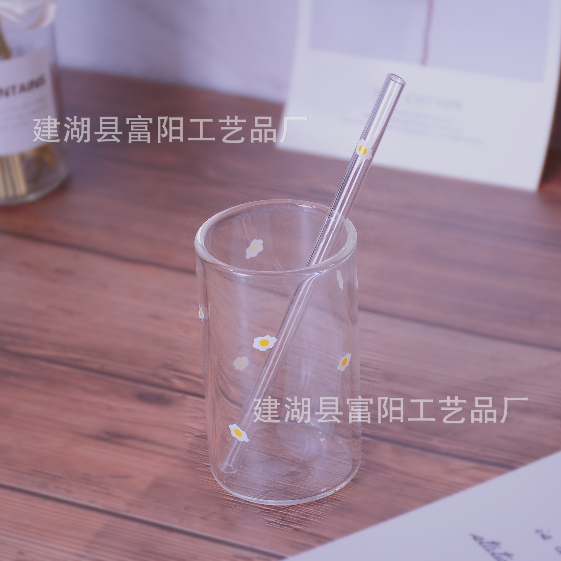 Lindo ins estilo chica corazón calefacción borosilicato resistente al calor transparente fresa impreso leche jugo vidrio paja taza