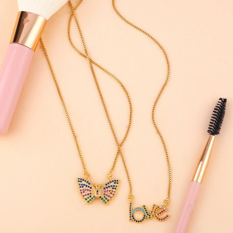 New Love Letter Necklace Butterfly Set Color Diamond Pendant Clavicle Chain display picture 5