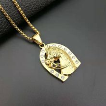 欧美跨境嘻哈HIPHOP饰品 316L不锈钢镀金镶钻马头吊坠挂件