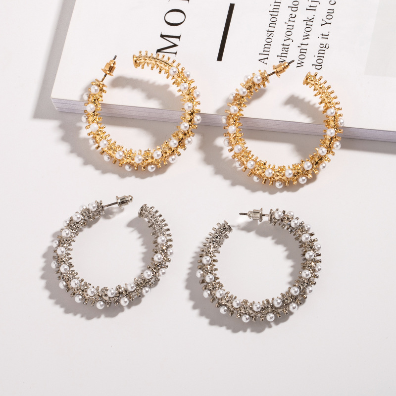 Retro Circle Pearl Earrings display picture 1