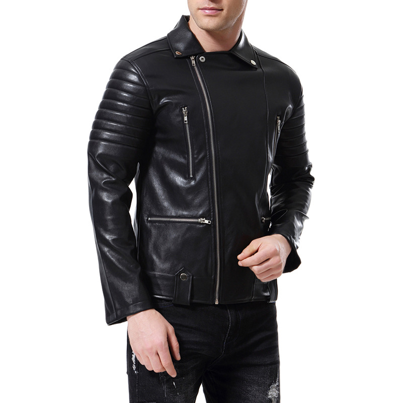 Men's Punk Motorcycle Leather Jacket With Multi Zip Detail_voghion.com