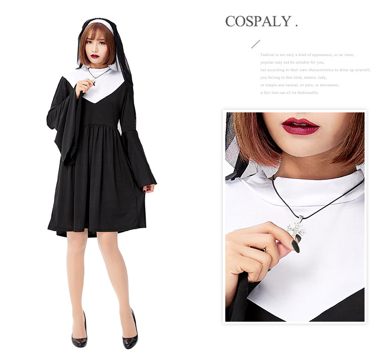 万圣节修女服 2021新款成人唱诗班黑色修女裙cosplay派对服游戏服-阿里巴巴