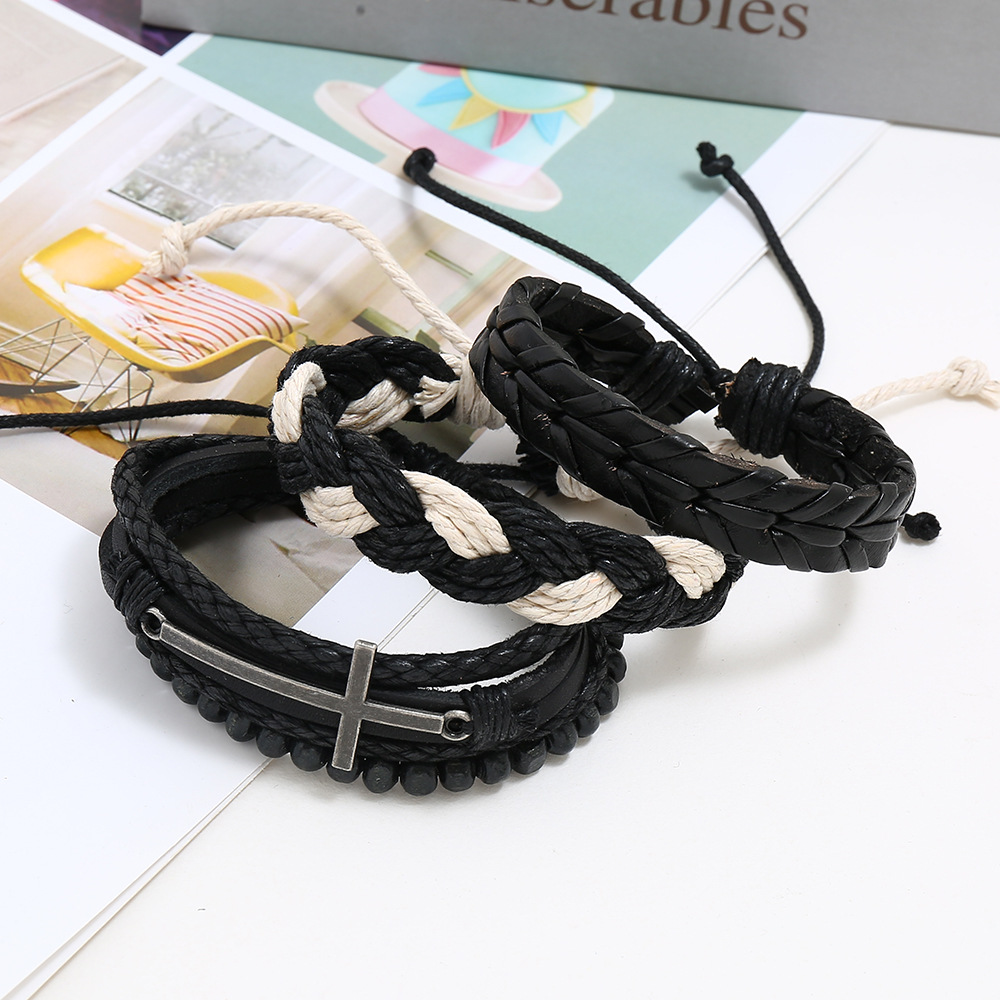 Combination leather suit menu0027s bracelet vintage woven diy hemp rope bracelet