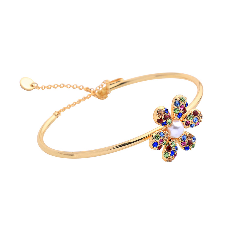 Creative Diamond-encrusted Colorful Flower Opening Adjustable Bracelet display picture 11