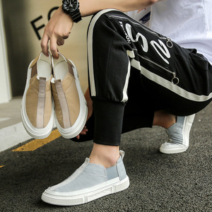 夏季男鞋透气帆布鞋男韩版一脚蹬男士板鞋懒人潮鞋乐福鞋一件代发