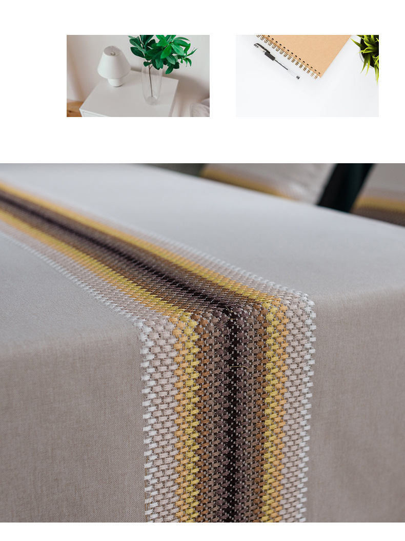 Runner moderno in cotone e lino impermeabile con motivo a onde, tovaglia geometrica ricamata, tovaglia rettangolare per tavolino da caffè, sala da pranzo_voghion.com