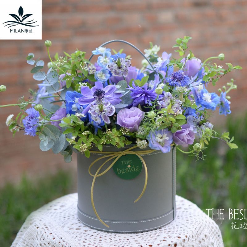 Mini cesta portátil de cuero para flores, caja de embalaje para flores, caja redonda para flores, caja de regalo, caja de regalo para arreglos florales, regalo.