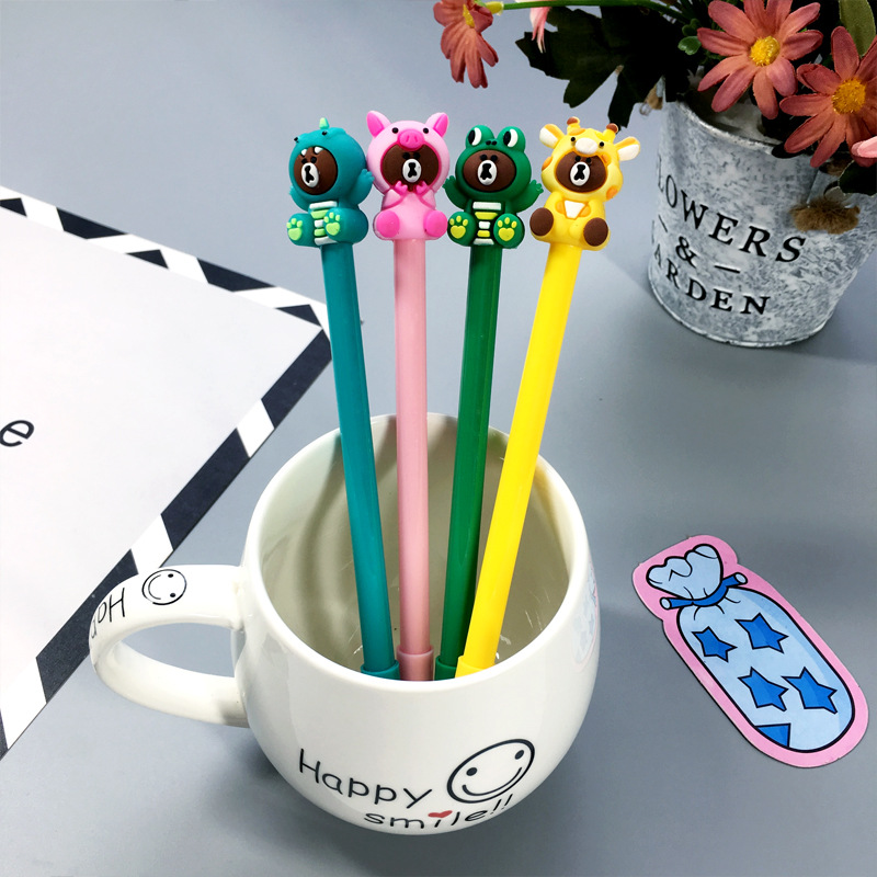 廠家直銷 3D創意卡通創意布朗熊中性筆 抖音網紅可愛辦公簽字筆潮