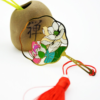 中国风金属书签烤漆扇子创意团扇文古风礼品送老外国精致礼物批发