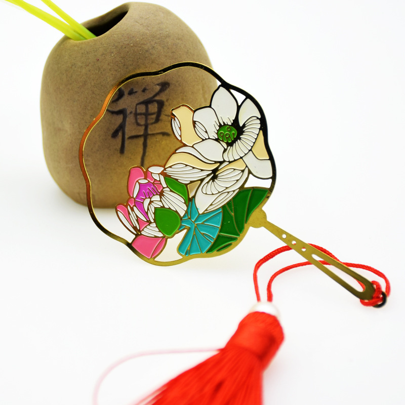 中国风金属书签烤漆扇子创意团扇文古风礼品送老外国精致礼物批发