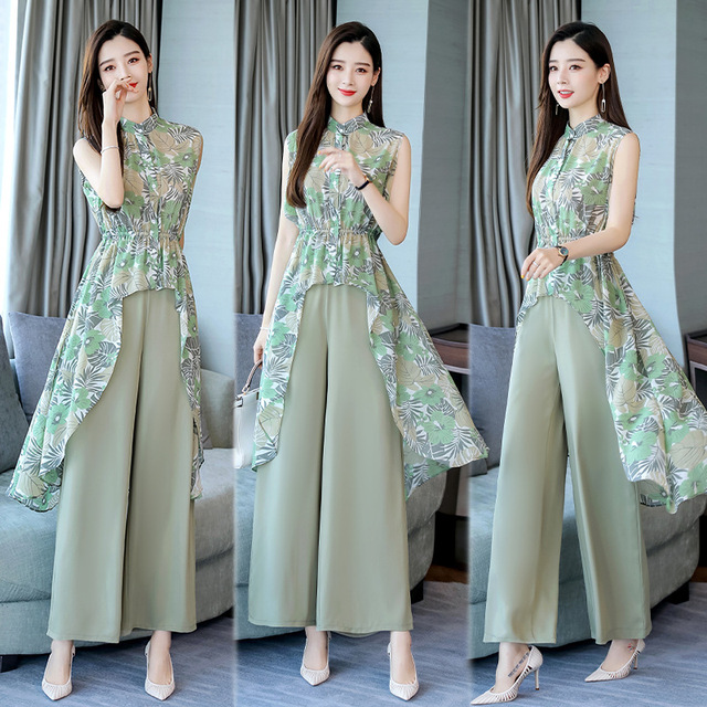 New Summer Temperament Fashion Leisure Printed Dress Suit 