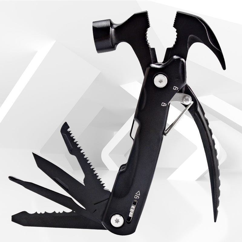 亚马逊多功能钳锤 户外野营锤多功能羊角锤六合一安全锤露营工具