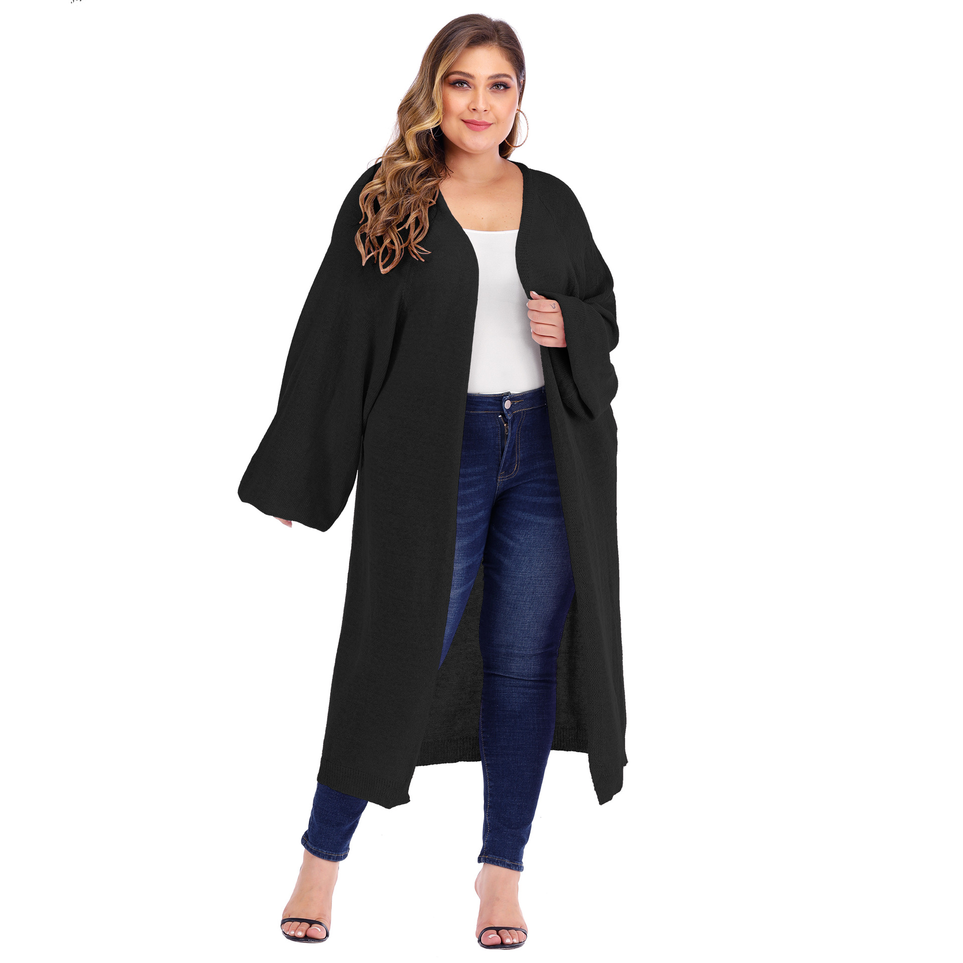 Plus Size Solid Color Knit Cardigan NSOY46011