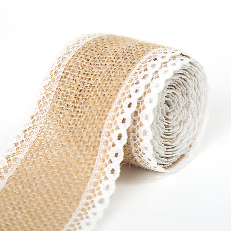 Rollo de lino de encaje DIY hecho a mano boda Navidad artesanía rollo de lino de encaje de lino cuerda de cáñamo